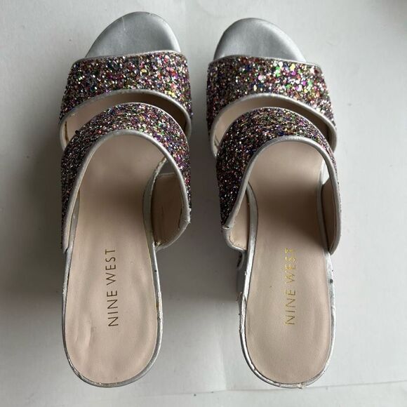 Nine West Women’s Silver Multicolor Metallic Glitter Heel Wedge Size 6 - Picture 5 of 8